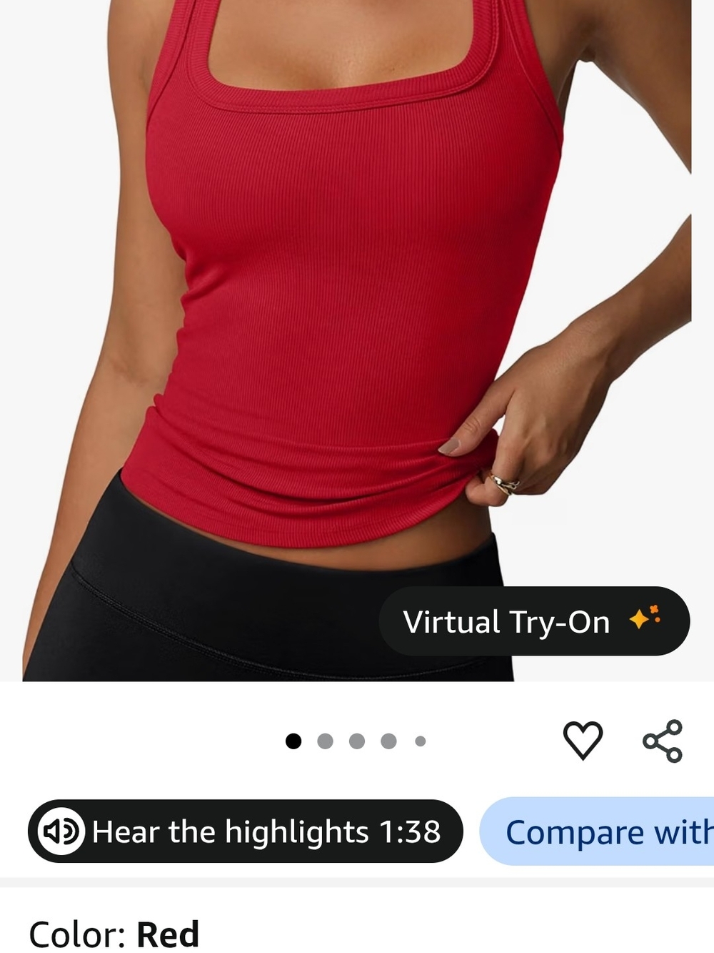 ReoRia Red Racerback Built In Bra Tank - Womens Ribbed Active Top Large - Picture 8 of 10